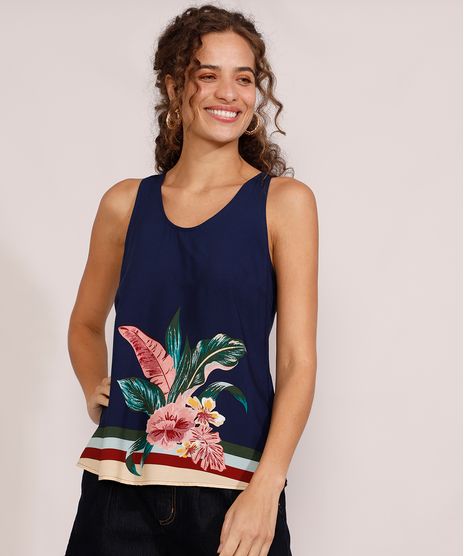 Regata-Feminina-Ampla-com-Flores-e-Listras-Decote-Redondo-Azul-Marinho-9975327-Azul_Marinho_1