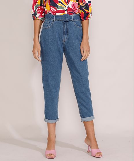 Calca-Jeans-Feminina-Mom-Cintura-Super-Alta-com-Cinto-Azul-Medio-9985311-Azul_Medio_1