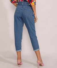 Calca-Jeans-Feminina-Mom-Cintura-Super-Alta-com-Cinto-Azul-Medio-9985311-Azul_Medio_2