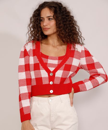 Cardigan-Feminino-de-Trico-Estampado-Xadrez-Vichy-Cropped-Decote-V-Vermelho-9985147-Vermelho_1 Cardigan-Feminino-de-Trico-Estampado-Xadrez-Vichy-Cropped-Decote-V-Vermelho-9985147-Vermelho_1