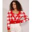 Cardigan-Feminino-de-Trico-Estampado-Xadrez-Vichy-Cropped-Decote-V-Vermelho-9985147-Vermelho_1
