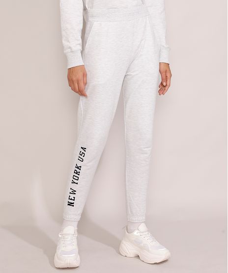 Calca-de-Moletom-Jogger-Feminina-Cintura-Alta--New-York--com-Bolsos-Cinza-Mescla-Claro-9976469-Cinza_Mescla_Claro_1