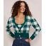 Cardigan-Feminino-de-Trico-Estampado-Xadrez-Vichy-Cropped-Decote-V-Verde-9985147-Verde_1