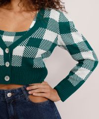 Cardigan-Feminino-de-Trico-Estampado-Xadrez-Vichy-Cropped-Decote-V-Verde-9985147-Verde_5