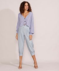 Cardigan-Feminino-de-Trico-Oversized-Cropped-Texturizado-Tranca-Manga-Bufante-Decote-V-Lilas-9987757-Lilas_3