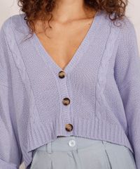 Cardigan-Feminino-de-Trico-Oversized-Cropped-Texturizado-Tranca-Manga-Bufante-Decote-V-Lilas-9987757-Lilas_4
