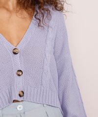Cardigan-Feminino-de-Trico-Oversized-Cropped-Texturizado-Tranca-Manga-Bufante-Decote-V-Lilas-9987757-Lilas_5