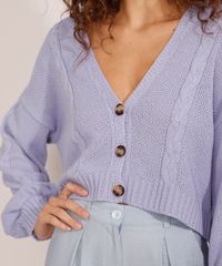 Cardigan-Feminino-de-Trico-Oversized-Cropped-Texturizado-Tranca-Manga-Bufante-Decote-V-Lilas-9987757-Lilas_6