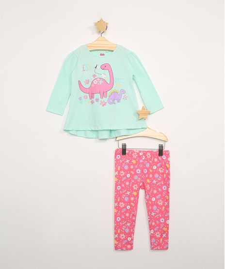 Conjunto-Infantil-de-Blusa-Manga-Longa-Dinossauro-com-Babado-Azul---Calca-Legging-Estampada-Floral-Rosa-9976907-Rosa_1