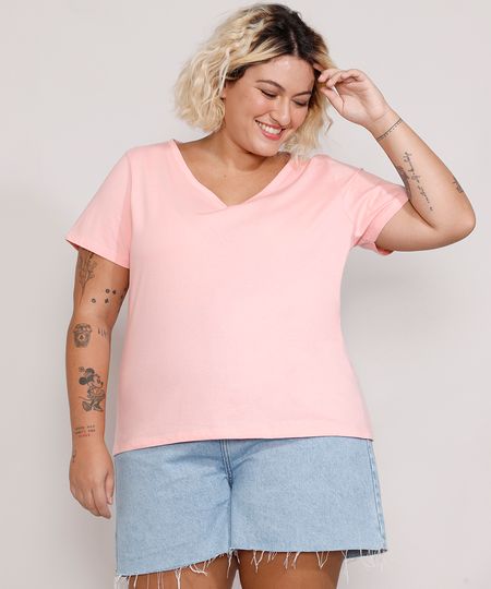 Camiseta-Plus-Size-Feminina-Manga-Curta-Decote-V-Rosa-Claro-9952769-Rosa_Claro_1