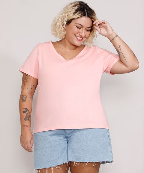 Camiseta-Plus-Size-Feminina-Manga-Curta-Decote-V-Rosa-Claro-9952769-Rosa_Claro_1