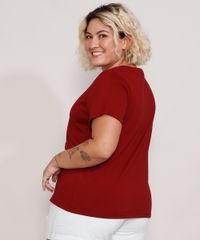 Camiseta-Plus-Size-Feminina-Manga-Curta-Decote-V-Vermelha-Escuro-9952769-Vermelho_Escuro_2