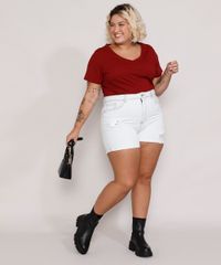 Camiseta-Plus-Size-Feminina-Manga-Curta-Decote-V-Vermelha-Escuro-9952769-Vermelho_Escuro_3