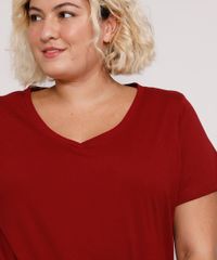 Camiseta-Plus-Size-Feminina-Manga-Curta-Decote-V-Vermelha-Escuro-9952769-Vermelho_Escuro_4