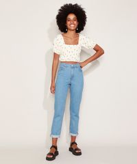 Blusa-Cropped-Feminina-com-Lastex-Estampada-Abacaxis-Manga-Curta-Bufante-Decote-Reto-Off-White-9970032-Off_White_3