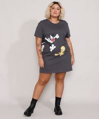 Camisola-Feminina-Plus-Size-Piu-Piu-e-Frajola-Manga-Curta-Chumbo-9974465-Chumbo_3