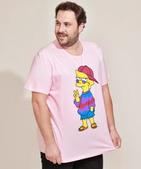 Camiseta-Masculina-Plus-Size-Lisa-Simpson-Manga-Curta-Gola-Careca-Rosa-Claro-9962328-Rosa_Claro_1