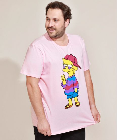Camiseta-Masculina-Plus-Size-Lisa-Simpson-Manga-Curta-Gola-Careca-Rosa-Claro-9962328-Rosa_Claro_1