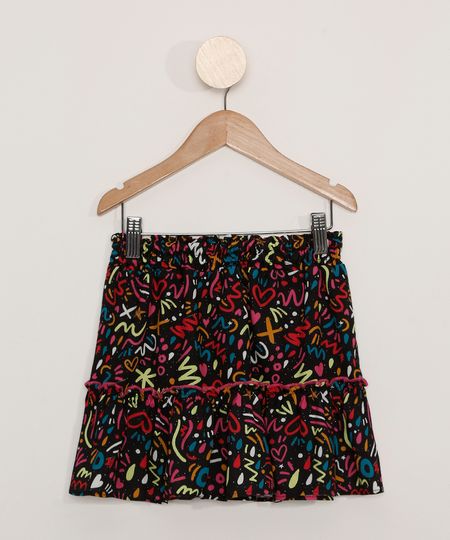Saia-Infantil-Estampada-de-Rabiscos-com-Babado-Preta-9977195-Preto_1
