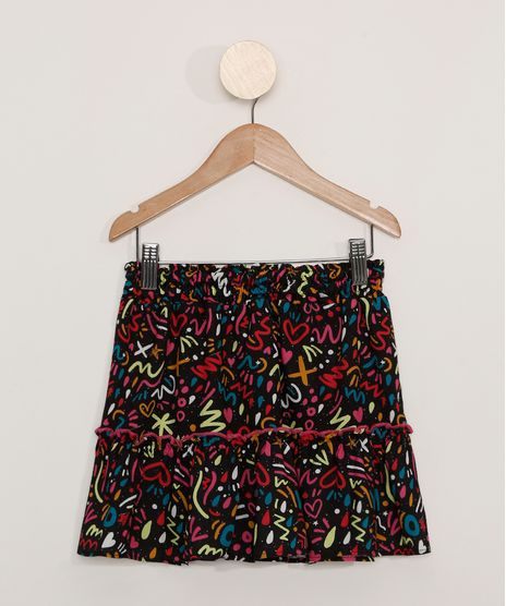 Saia-Infantil-Estampada-de-Rabiscos-com-Babado-Preta-9977195-Preto_1