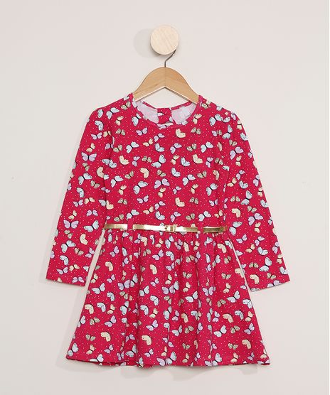 Vestido-Infantil-Manga-Longa-Estampado-de-Borboletas-com-Cinto-Pink-9979208-Pink_1