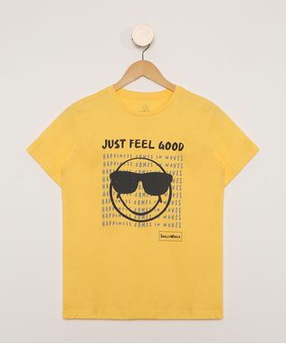 Camiseta-Juvenil-Manga-Curta-Smiley--Just-Feel-Good--Amarela-9983663-Amarelo_1