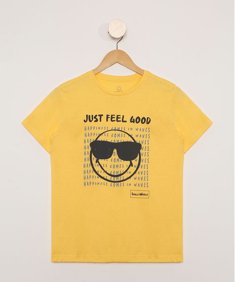 Camiseta-Juvenil-Manga-Curta-Smiley--Just-Feel-Good--Amarela-9983663-Amarelo_1