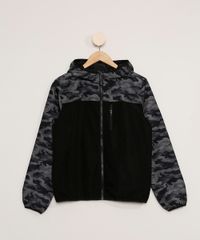 Jaqueta-de-Nylon-Juvenil-com-Recorte-Camuflado-e-Capuz-Preta-9781952-Preto_1