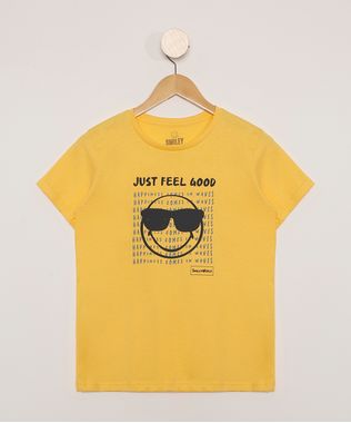 Camiseta-Infantil-Manga-Curta-Smiley--Just-Feel-Good--Amarela-9983662-Amarelo_1