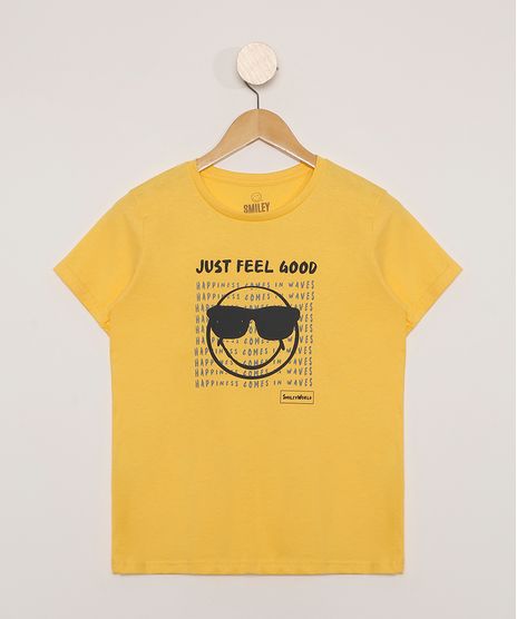 Camiseta-Infantil-Manga-Curta-Smiley--Just-Feel-Good--Amarela-9983662-Amarelo_1