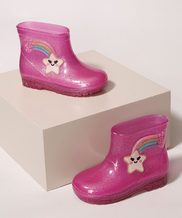Galocha Infantil LueLua Arco-Íris com Glitter Pink 23-24