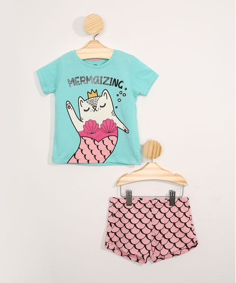 Pijama-Infantil-Manga-Curta-Gatinha-Sereia-Verde-9976925-Verde_1