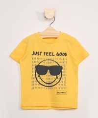 Camiseta-Infantil-Manga-Curta-Smiley--Just-Feel-Good--Amarela-9983664-Amarelo_1