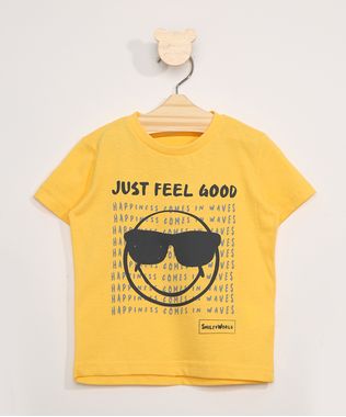Camiseta-Infantil-Manga-Curta-Smiley--Just-Feel-Good--Amarela-9983664-Amarelo_1