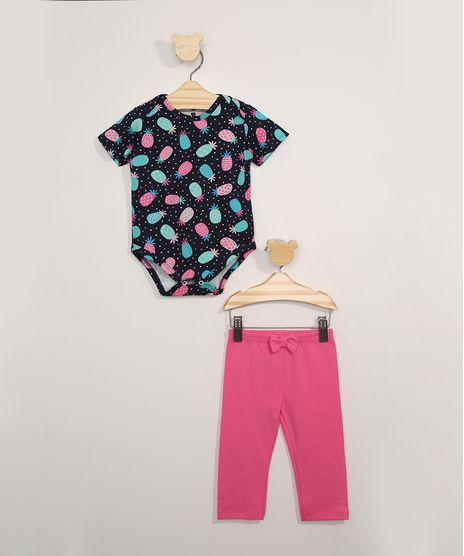 Conjunto-Body-Infantil-Manga-Curta-Estampado-de-Abacaxis-Azul-Marinho---Calca-Legging-Rosa-9967598-Rosa_1