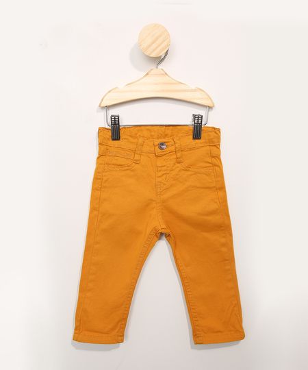 Calca-de-Sarja-Infantil-Skinny-com-Bolsos-Mostarda-9979490-Mostarda_1