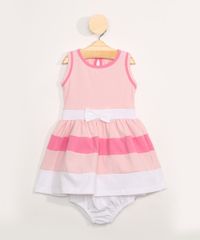 Vestido-Infantil-com-Recortes-e-Faixa-para-Amarrar-Sem-Manga---Calcinha-Rosa-9982326-Rosa_1