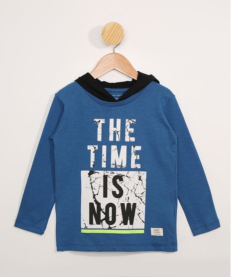 Camiseta-Infantil-Manga-Longa--The-Time-is-Now--com-Capuz-Azul-9979827-Azul_1