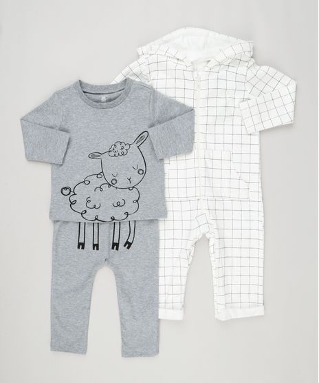 Conjunto-Infantil-de-Macacao-Estampado-Off-White---Camiseta-Ovelha-Manga-Longa---Calca-em-Algodao---Sustentavel-Cinza-Mescla-8959981-Cinza_Mescla_1