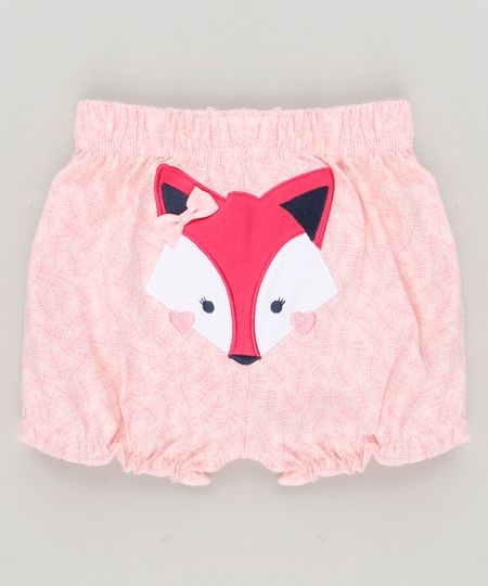 Short-Infantil-Estampado-de-Folhas-com-Raposa-em-Algodao---Sustentavel-Rosa-Claro-8934359-Rosa_Claro_1