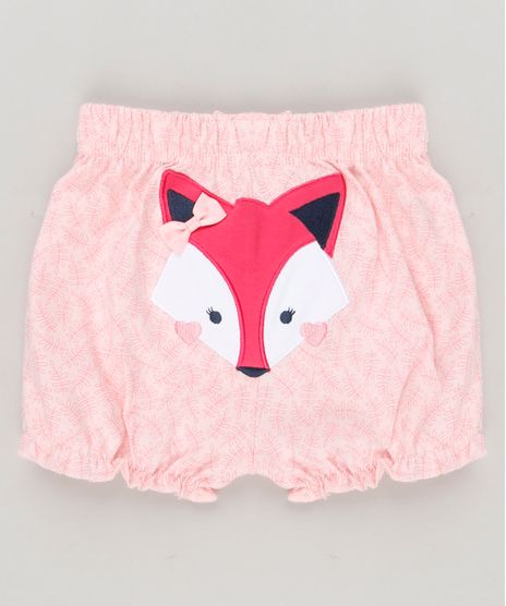 Short-Infantil-Estampado-de-Folhas-com-Raposa-em-Algodao---Sustentavel-Rosa-Claro-8934359-Rosa_Claro_1