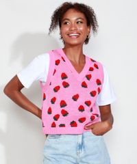 Colete-de-Trico-Feminino-Mindset-Estampado-de-Morangos-Decote-V-Rosa-9993268-Rosa_1