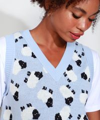 Colete-de-Trico-Feminino-Mindset-Estampado-de-Ovelhas-Decote-V-Azul-Claro-9993269-Azul_Claro_4