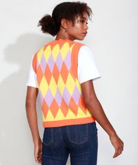 Colete-de-Trico-Feminino-Mindset-Estampado-de-Losangos-Decote-V-Laranja-9993271-Laranja_2