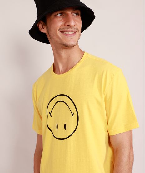 Camiseta-Masculina-Manga-Curta-Smiley-Gola-Careca-Amarela-9986247-Amarelo_1
