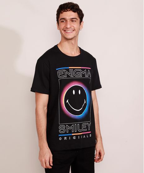 Camiseta-Masculina-Manga-Curta-Smiley--Enigma--Gola-Careca-Preta-9987022-Preto_1