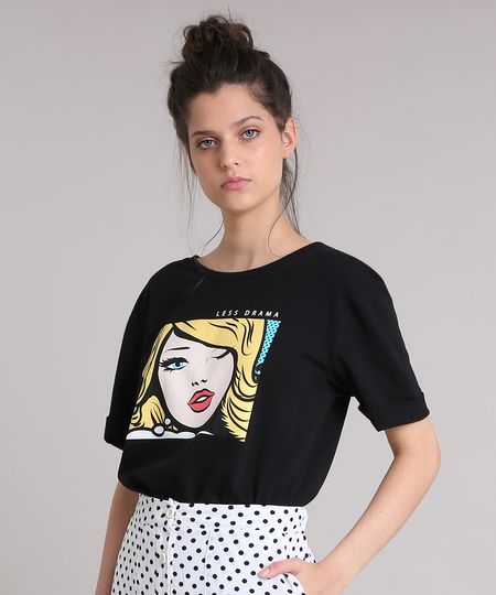 T-shirt-Feminina-Manga-Curta-Oversized--Less-Drama--Pop-Art-Preta-9251623-Preto_1 T-shirt-Feminina-Manga-Curta-Oversized--Less-Drama--Pop-Art-Preta-9251623-Preto_1