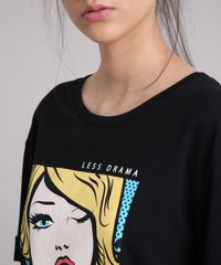 T-shirt-Feminina-Manga-Curta-Oversized--Less-Drama--Pop-Art-Preta-9251623-Preto_5