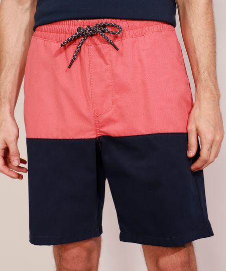 Bermuda-Masculina-de-Sarja-Reta-com-Recorte-e-Cordao-Coral-9974787-Coral_1