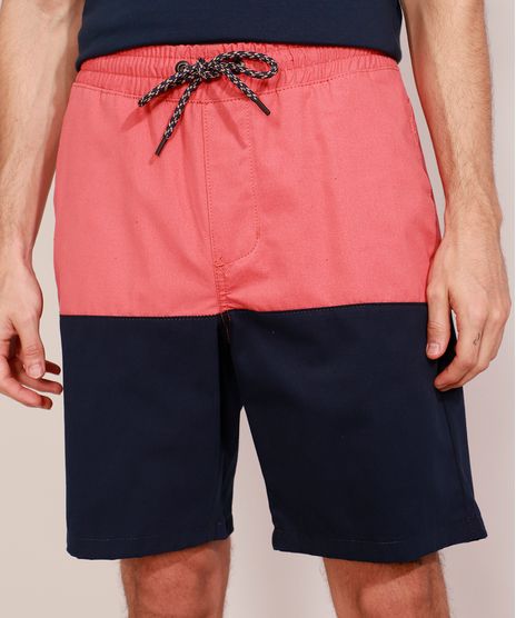 Bermuda-Masculina-de-Sarja-Reta-com-Recorte-e-Cordao-Coral-9974787-Coral_1